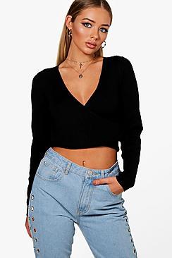 Boohoo Abigail Rib Knit Wrap Top