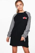 Boohoo Holly Gingham Sleeve Sweat Dress