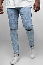Boohoo Big And Tall Acid Wash Ripped Skinny Fit Jeans