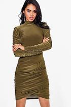 Boohoo Rudy Slinky Ruched High Neck Bodycon Dress
