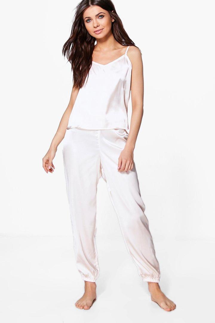 Boohoo Alice Satin Cami And Jogger Lounge Set Nude