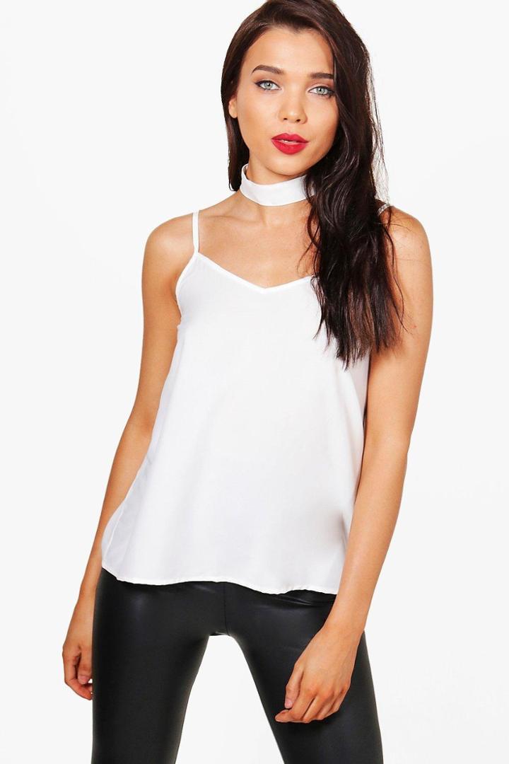 Boohoo Petite Kiera Woven Choker Cami Ivory