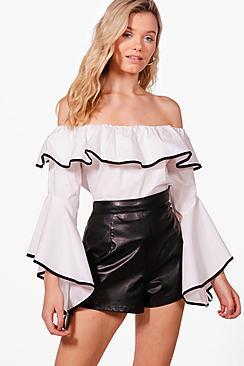 Boohoo Freya Woven Contrast Binding Off The Shoulder Top
