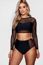 Boohoo Plus Olivia Long Sleeve Mesh High Waist Bikini