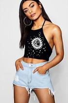 Boohoo Zodiac Star Sign Halter Tie Crop Top