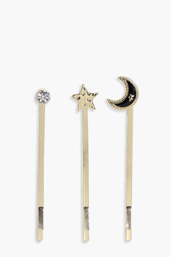 Boohoo Nina Galactic Moon & Stars Hair Grips Set Gold