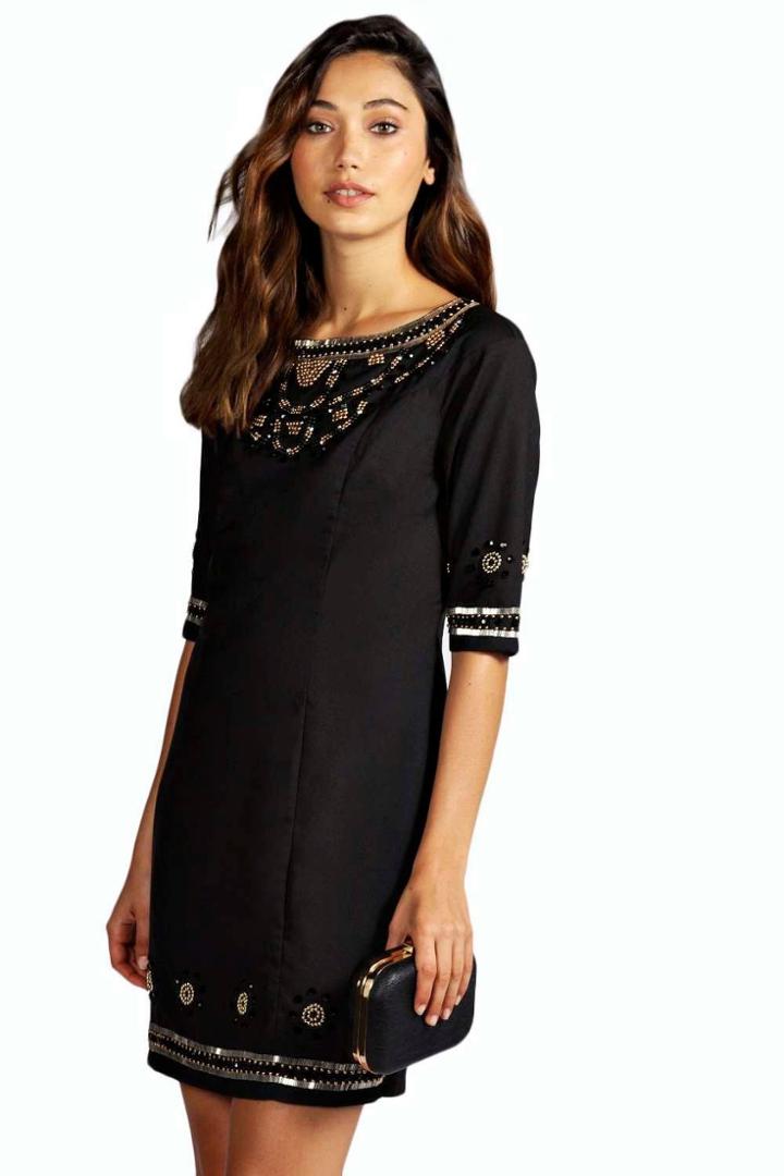 Boohoo Boutique Ayah Heavily Embellished Shift Dresses Black