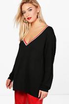 Boohoo Lizzie Long Sleeve V Neck Sports Rib Tee