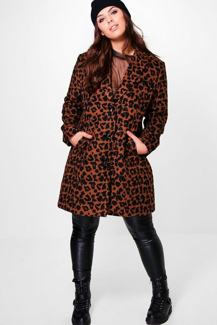 Boohoo Plus Caitlin Animal Wool Look Coat Multi