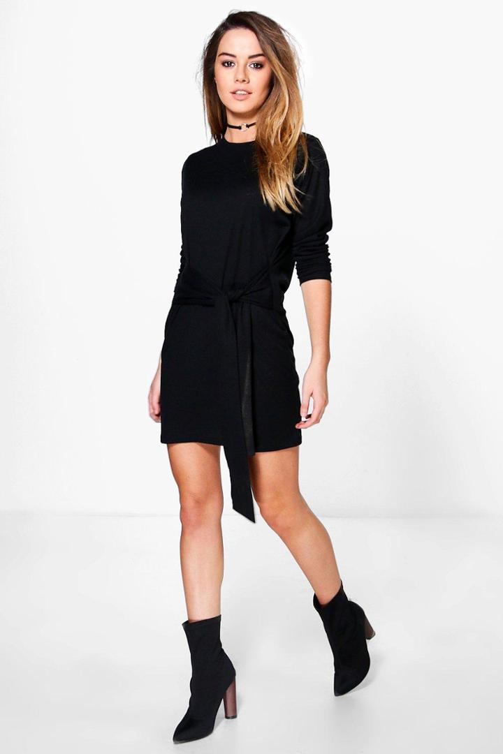 Boohoo Petite Kady Tie Front Dress Black