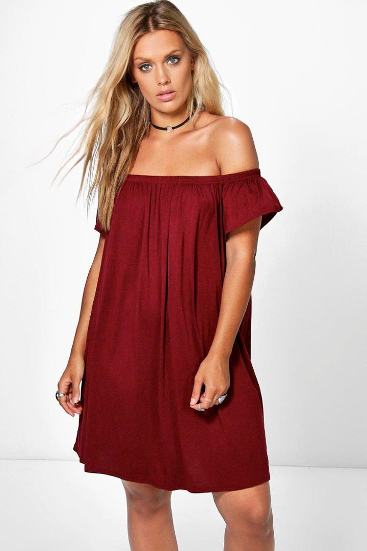 Boohoo Plus Karina Drape Sleeve Mini Dress Wine
