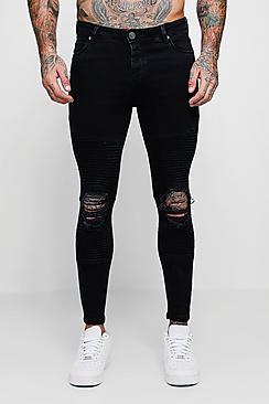 Boohoo Spray On Skinny Biker Jeans With Distressed Knees