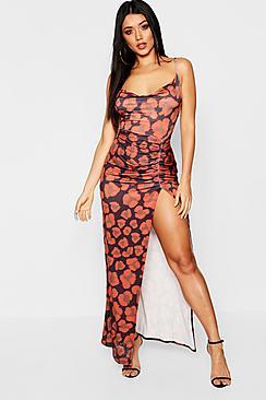 Boohoo Leopard Print Thigh Split Maxi Dress