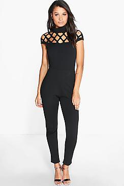 Boohoo Boutique Anni Statement Neck Skinny Leg Jumpsuit