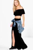 Boohoo Layla Ruffle Bandeau Top And Maxi Skirt Co-ord Black