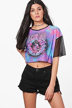 Boohoo Emily Oversized Printed Mesh Crop Top