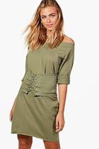 Boohoo Jess Off Shoulder Corset Sweat Dress