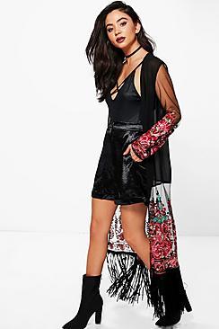 Boohoo Eva Embroidered Tassle Maxi Kimono