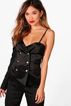 Boohoo Amy One Sleeve Double Breasted Tuxedo Blazer