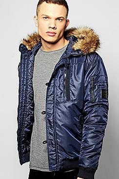 Boohoo Multi Zip Faux Fur Hooded Parka