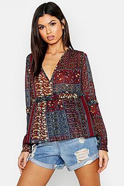 Boohoo Woven Paisley Smock Top