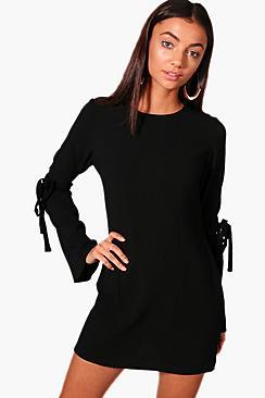 Boohoo Tall Sophia Tie Sleeve Panel Woven Shift Dress