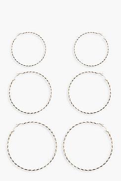 Boohoo Diamond Cut Triple Hoop Pack