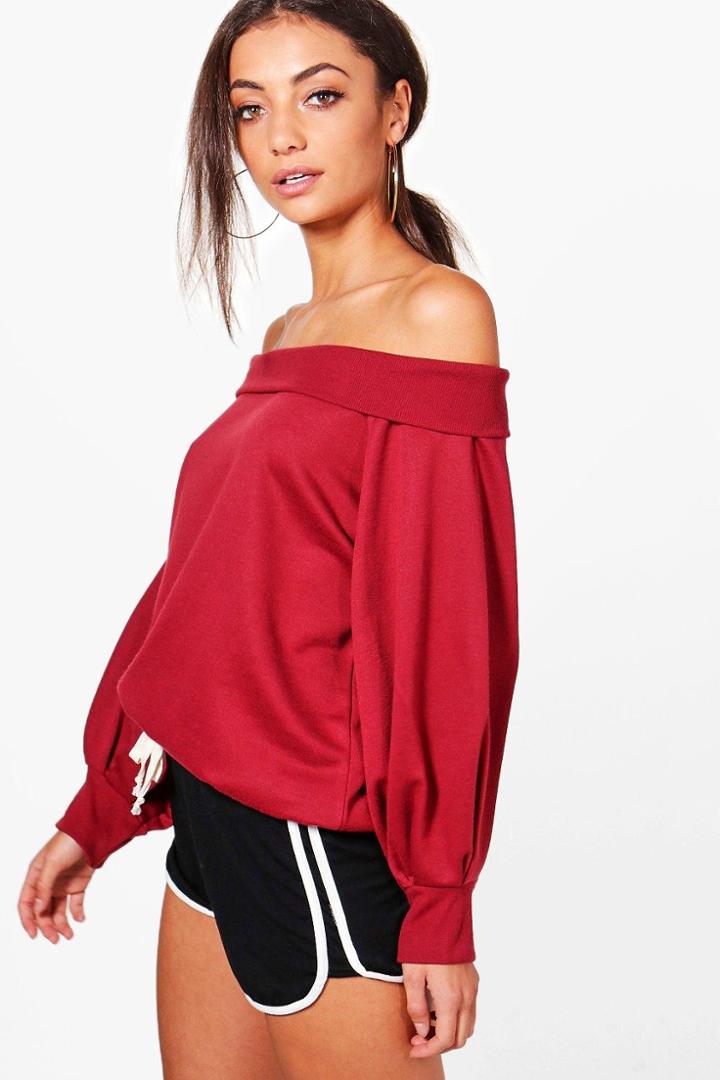 Boohoo Tall Lola Balloon Sleeve Sweatshirt Burgundy