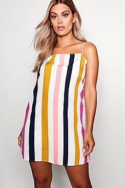 Boohoo Plus Cath Square Neck Stripe Strappy Mini Dress