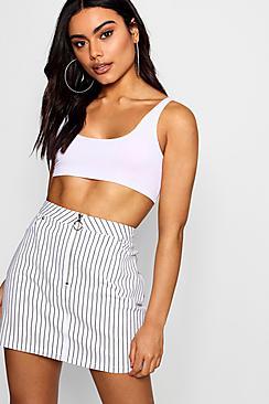 Boohoo Pinstripe Zip Front Denim Mini Skirt