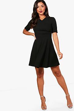 Boohoo Ellen Short Sleeve Wrap Skater Dress