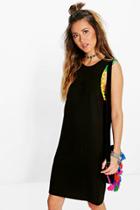 Boohoo Karie Multi Coloured Pom Pom T-shirt Dress Black