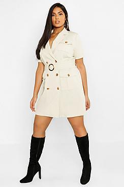 Boohoo Plus Wrap Safari Dress With Belt