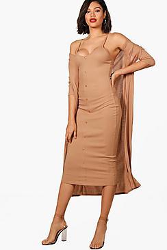 Boohoo Emma Knitted Midaxi Dress And Cardigan Set
