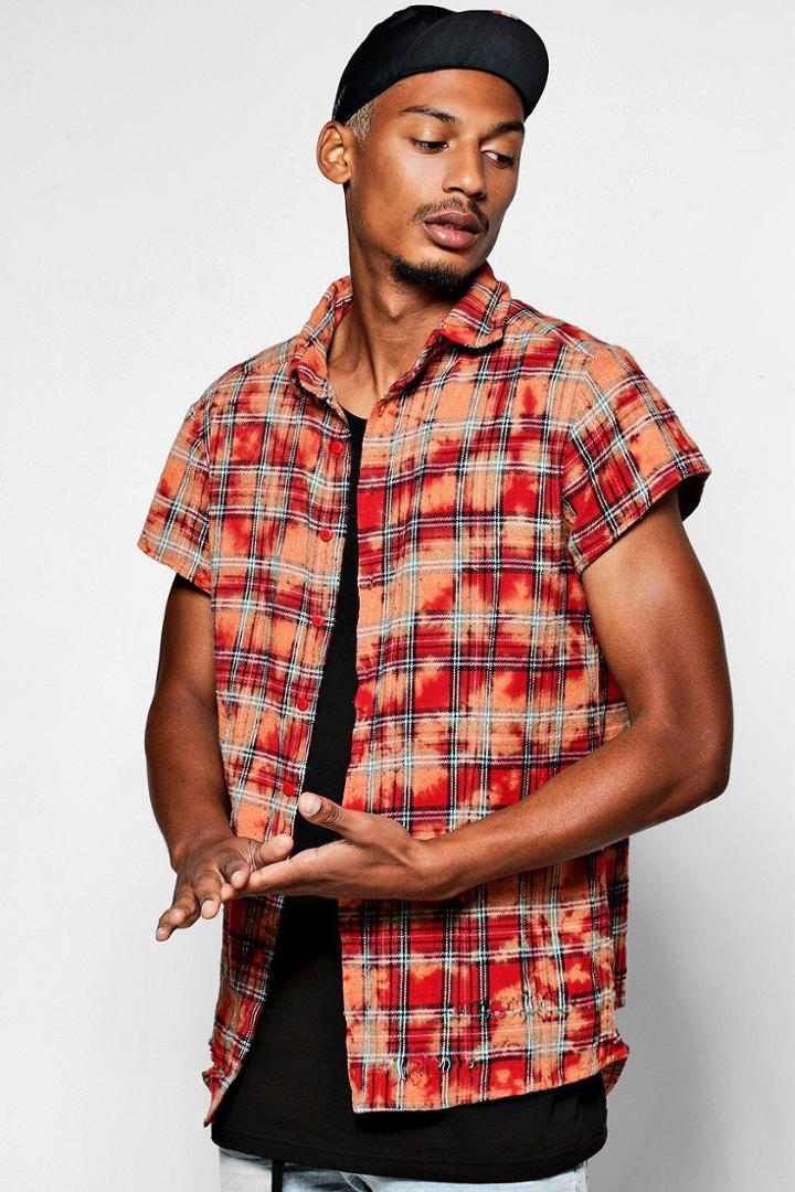 Boohoo Cap Sleeve Bleach Splatter Shirt Red