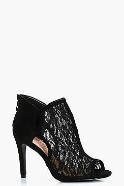 Boohoo Elise Wide Fit Peeptoe Lace Shoe Boot