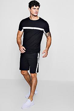 Boohoo Reflective Tape Tee And Short Set