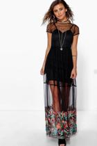 Boohoo Petite Polly Embroidered Hem Mesh Maxi Dress Black