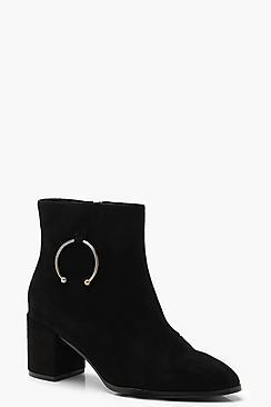 Boohoo Wide Fit Circle Trim Block Heel Shoe Boots