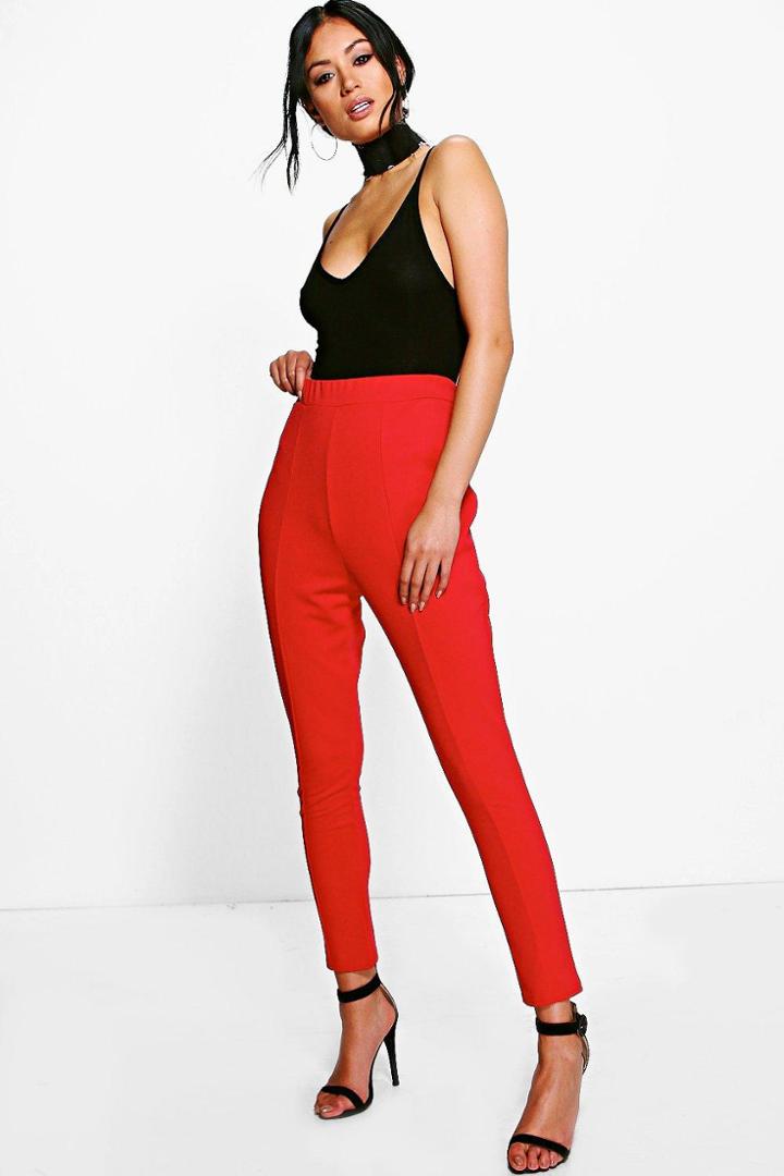 Boohoo Siena Seam Front High Waist Crepe Leggings Ruby
