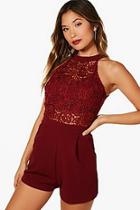 Boohoo Boutique Tilly Crochet Detail High Neck Playsuit