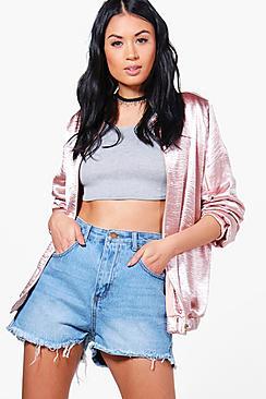 Boohoo Hetty High Waist Contrast Denim Shorts
