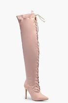 Boohoo Olive Lace Up Pointed Toe Over The Knees