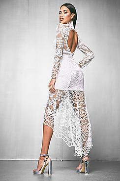 Boohoo Premium Millie High Low Maxi Crochet Dress