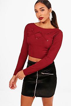 Boohoo Annie Cross Stitch Detail Rib Top