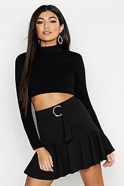 Boohoo Drop Hem Horn Buckle Mini Skirt