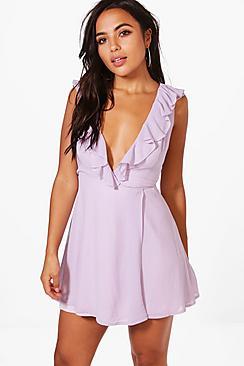 Boohoo Petite Alice Chiffon Frill Strappy Skater Dress