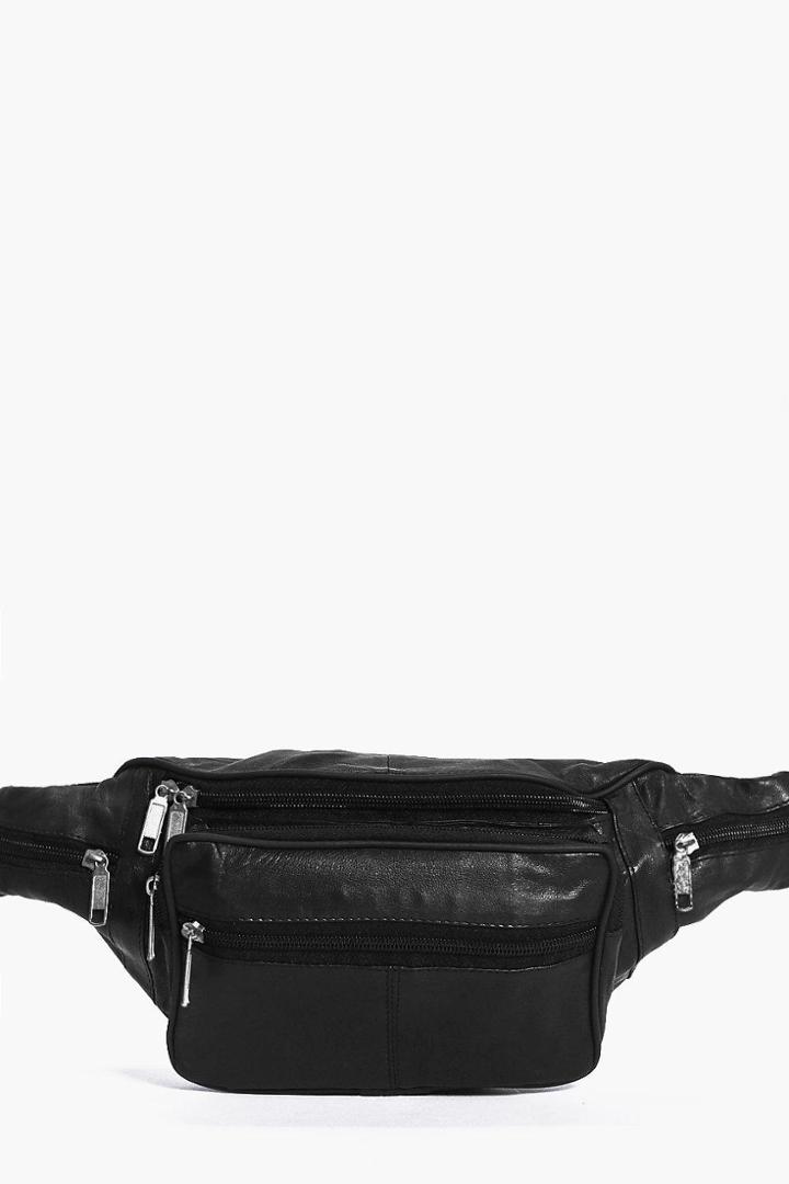 Boohoo Leather Bum Bag Black