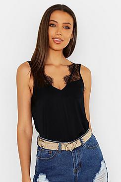 Boohoo Tall Lace Trim Satin Cami