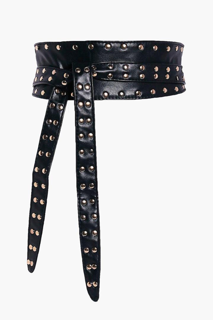 Boohoo Vanessa Stud Edge Leather Look Obi Belt Black